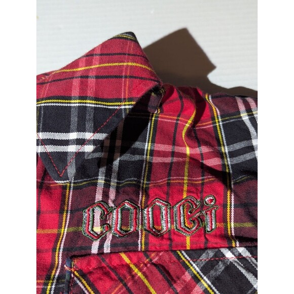 Coogi Mens Button Down Shirt Plaid Union Jack Patches Long Sleeve Pockets XXXL - Picture 2 of 8